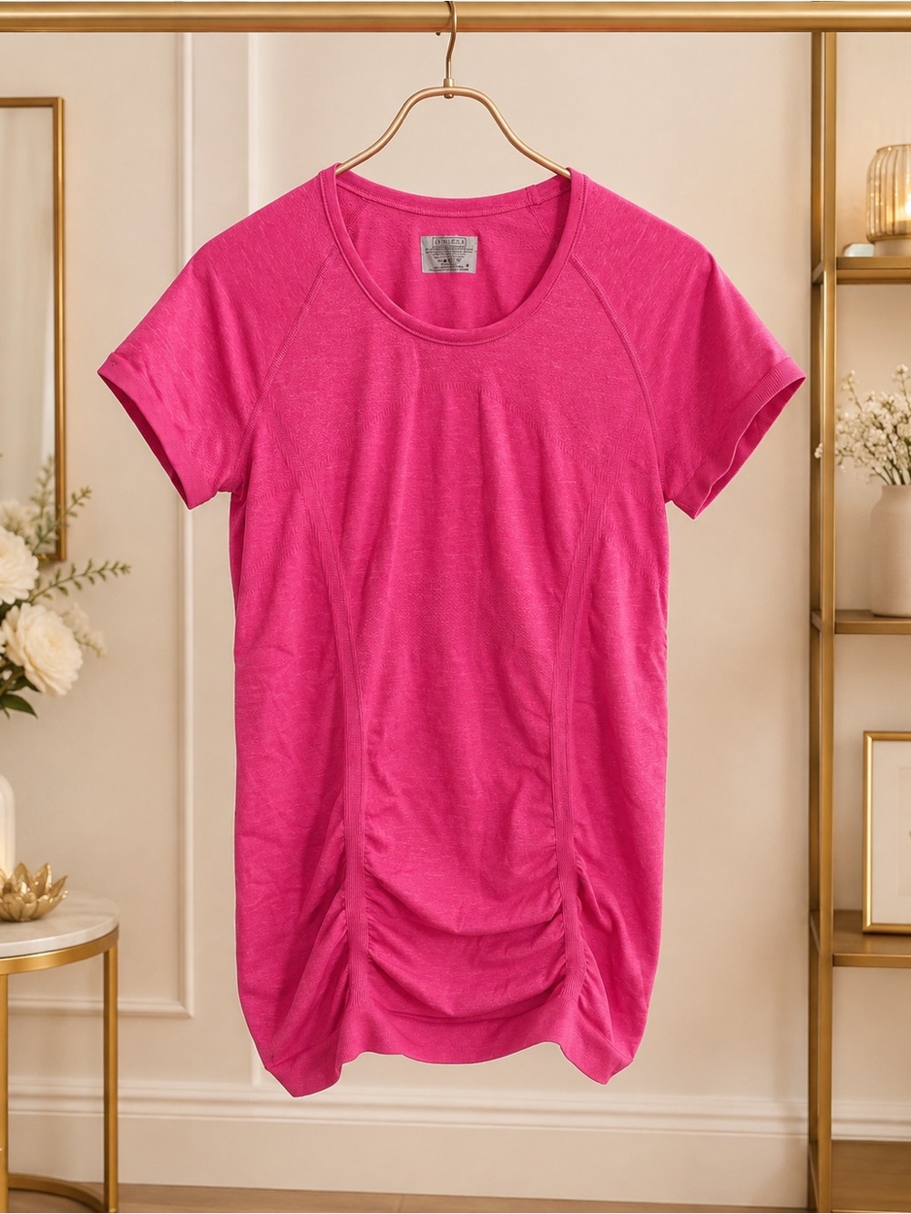 Athleta Fastest Track Tee Brilliant Magenta Heather Size Small Seamless Ruched